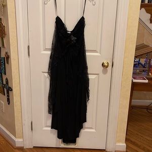 Kitty black lace strapless high low dress